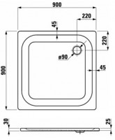 Laufen PLATINA sprchová vanička ocelová 900x900 mm, čtvercová, bílá   H2150020000401